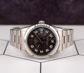 Rolex Date 34mm Ladies Grey Palm Diamond Dial Oyster Steel Watch 15000